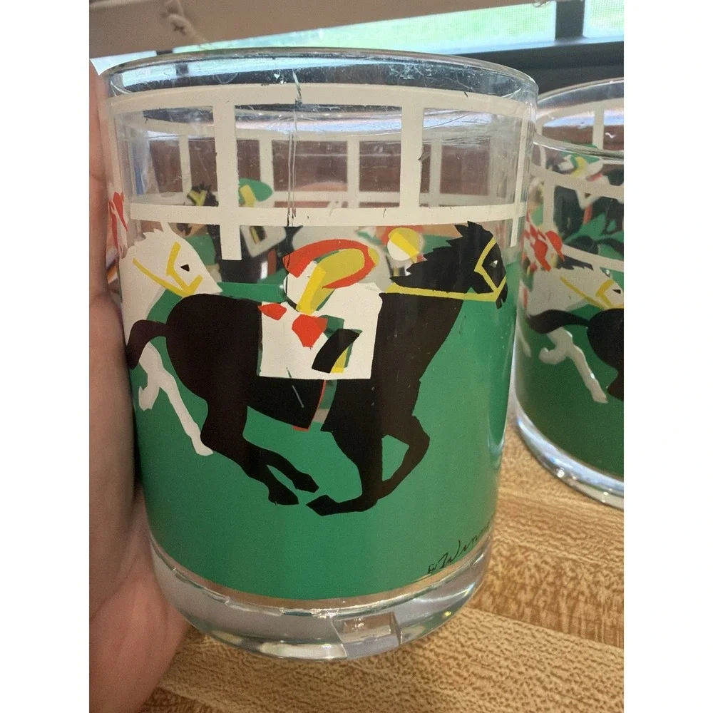 Vintage HJ Stotter Horse Racing Jockey Tumblers Set Of 4 Acrylic USA Rare
